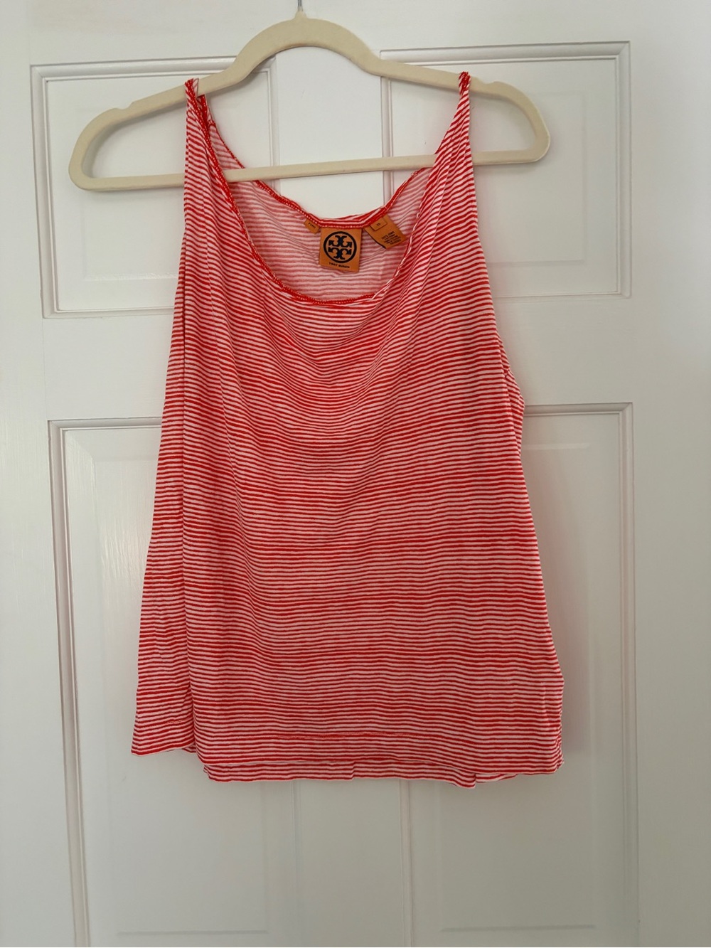 Tory Burch Orange & White Striped Sleeveless Tank Top xl